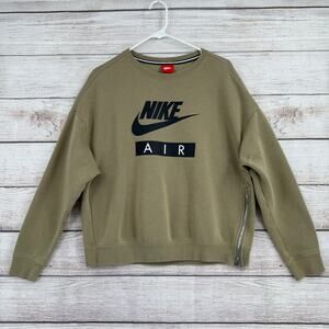 Nike AIR Rally Crew Sweatshirt Womens Small Green Side Zip Big Swoosh Logo